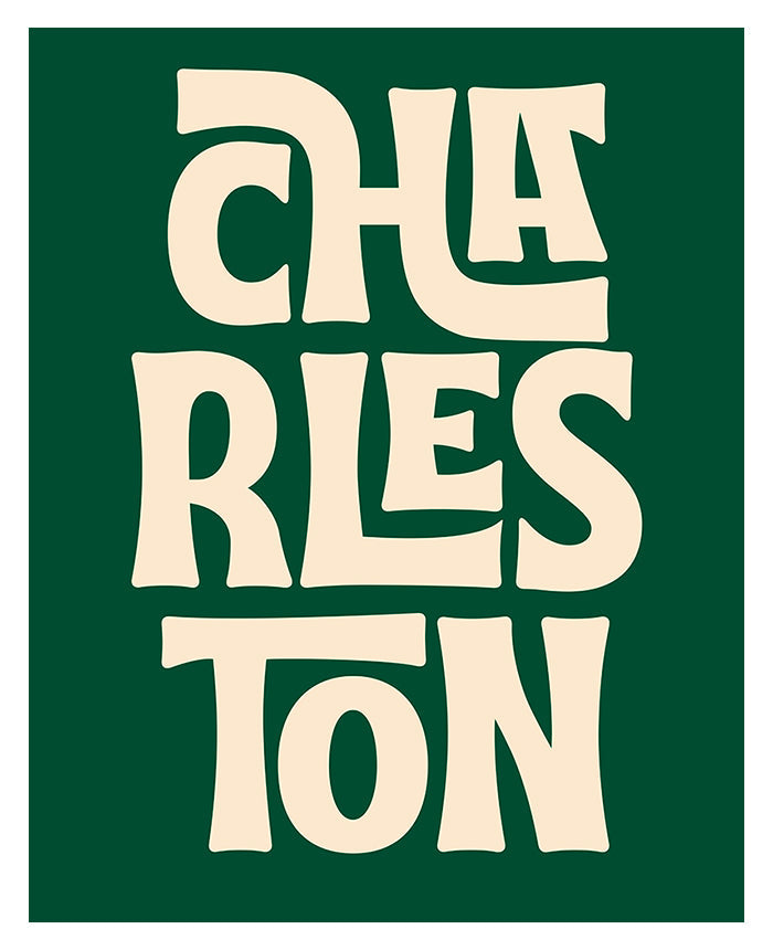 Destination: Charleston art print in green and cream, displayed framed and unframed