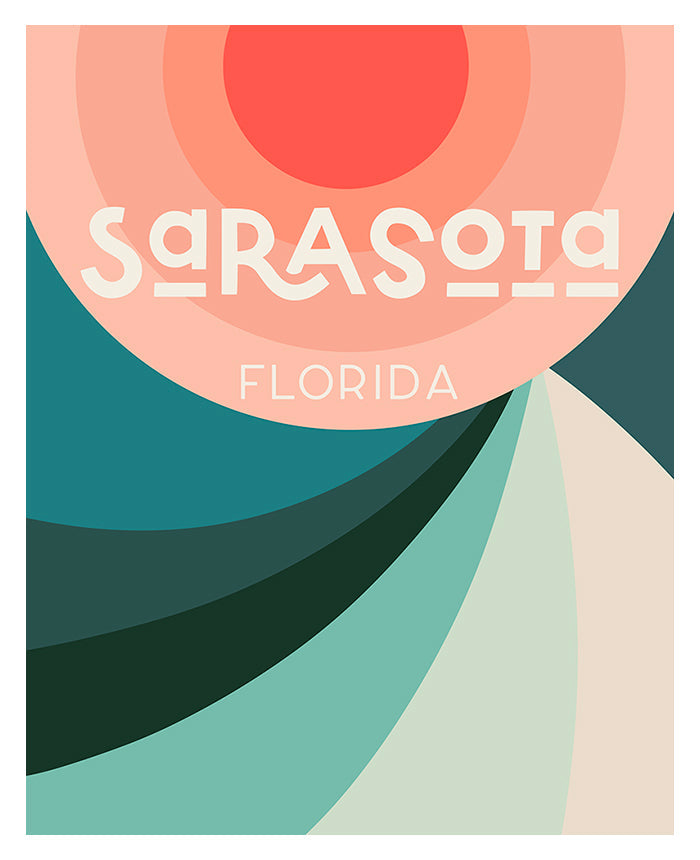 Destination: Sarasota - Modern Art Print by Alicia Bock showing abstract coastal shapes in soft tones