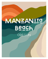 Modern typography art print reading 'Destination: Manzanita Beach, Oregon' by Alicia Bock