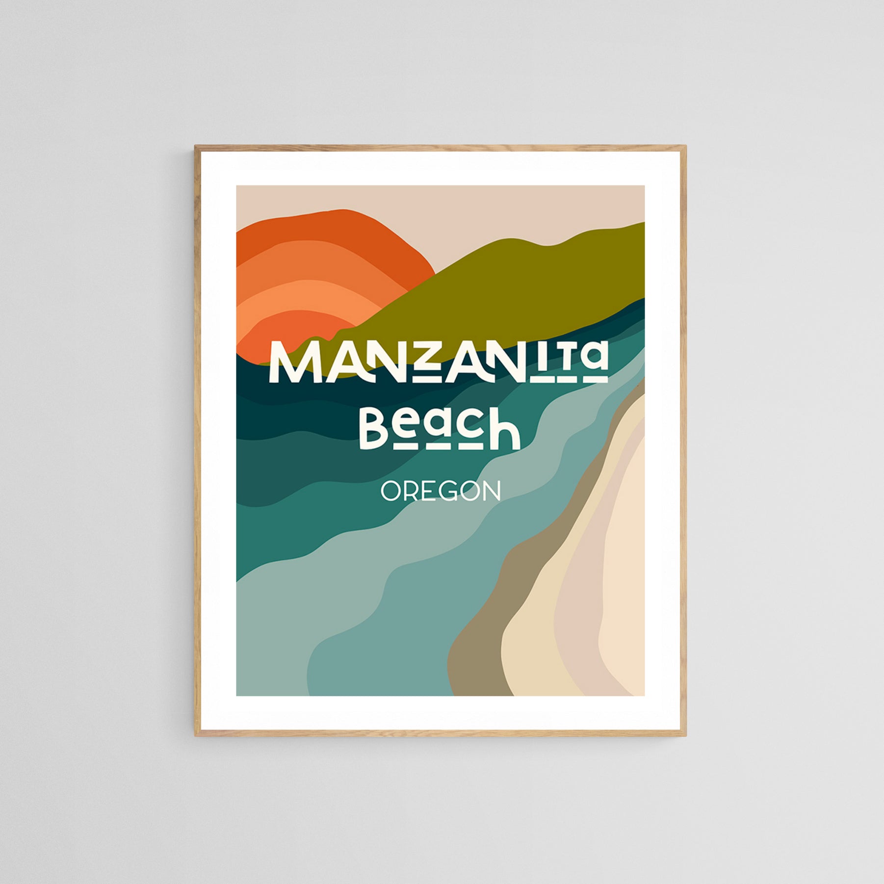 Destination: Manzanita Beach, Oregon - Modern Typography Art Print