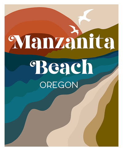 Destination: Manzanita Beach, Oregon - Modern Typography Art Print