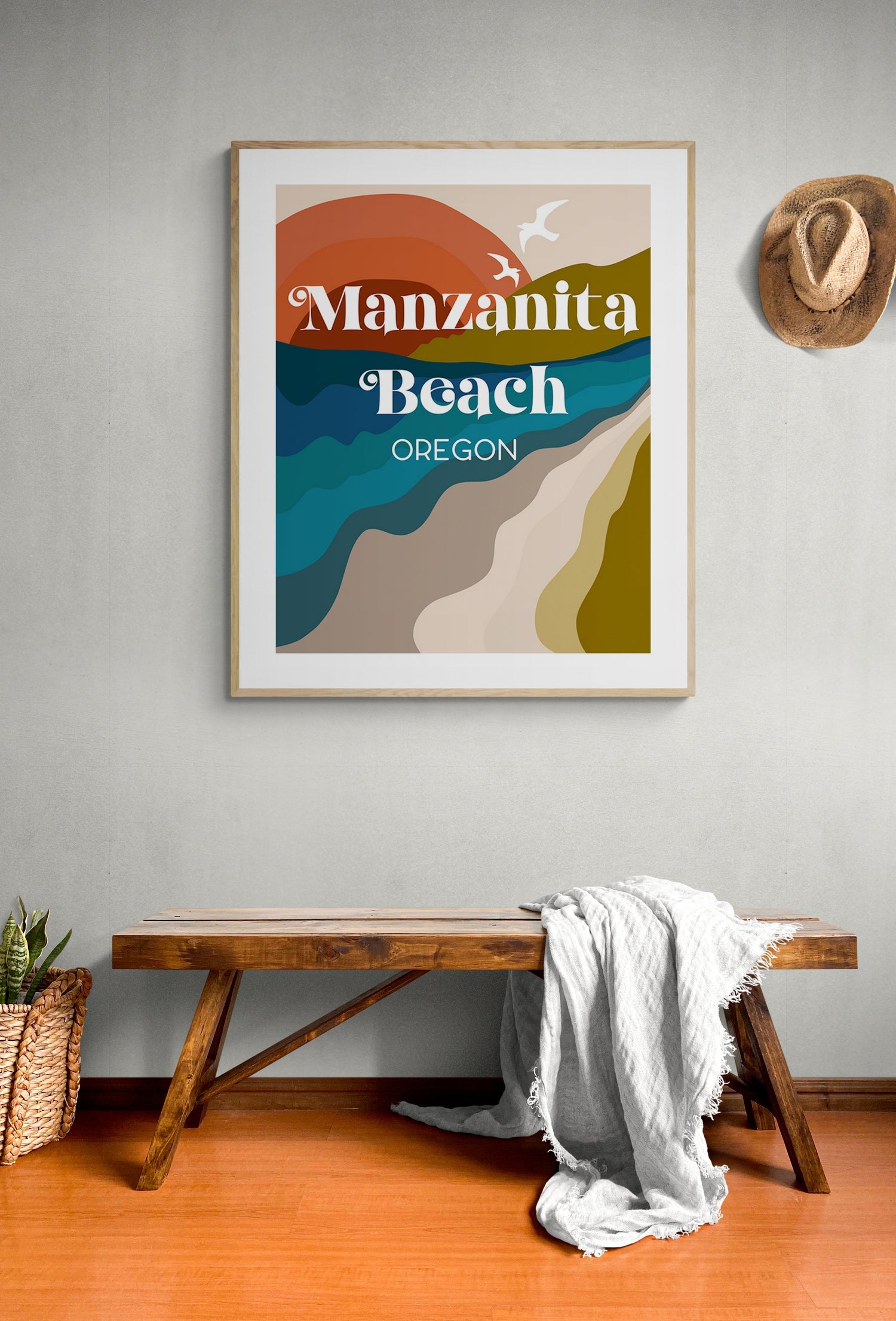 Destination: Manzanita Beach, Oregon - Modern Typography Art Print