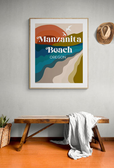 Destination: Manzanita Beach, Oregon - Modern Typography Art Print