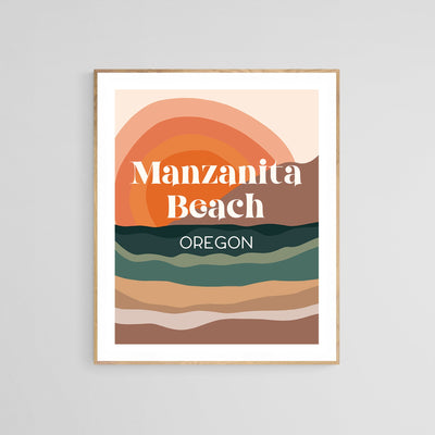 Destination: Manzanita Beach, Oregon - Modern Typography Art Print
