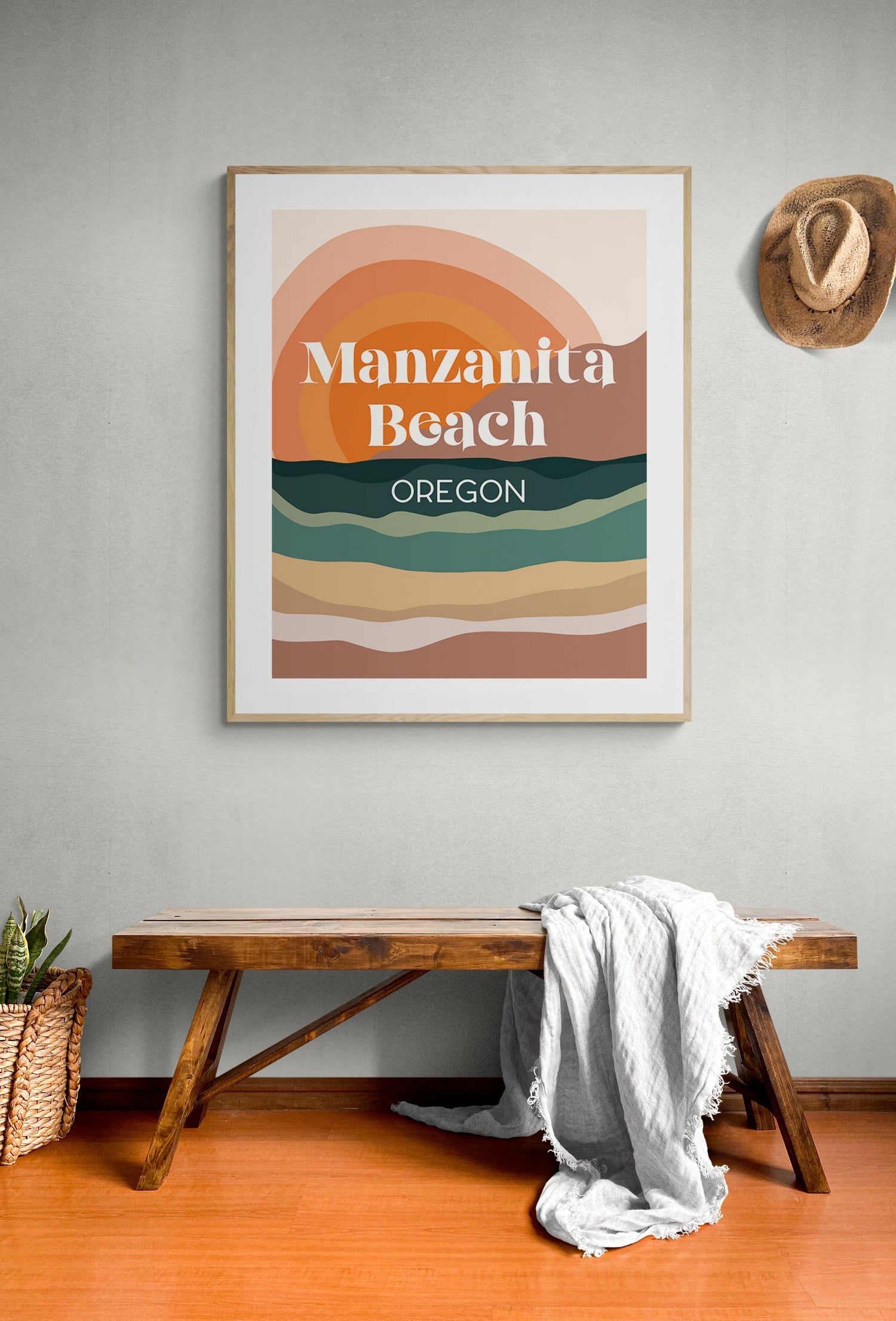 Destination: Manzanita Beach, Oregon - Modern Typography Art Print