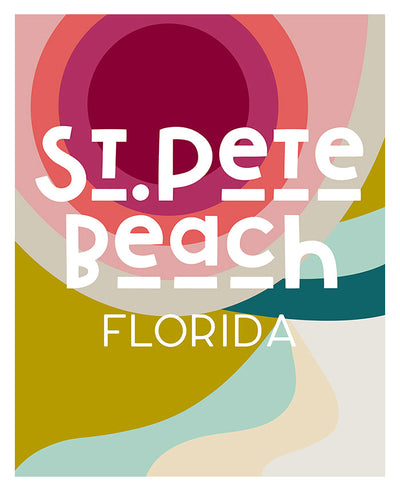 Framed and unframed prints of Destination: St. Pete Beach by Alicia Bock hanging in an interior