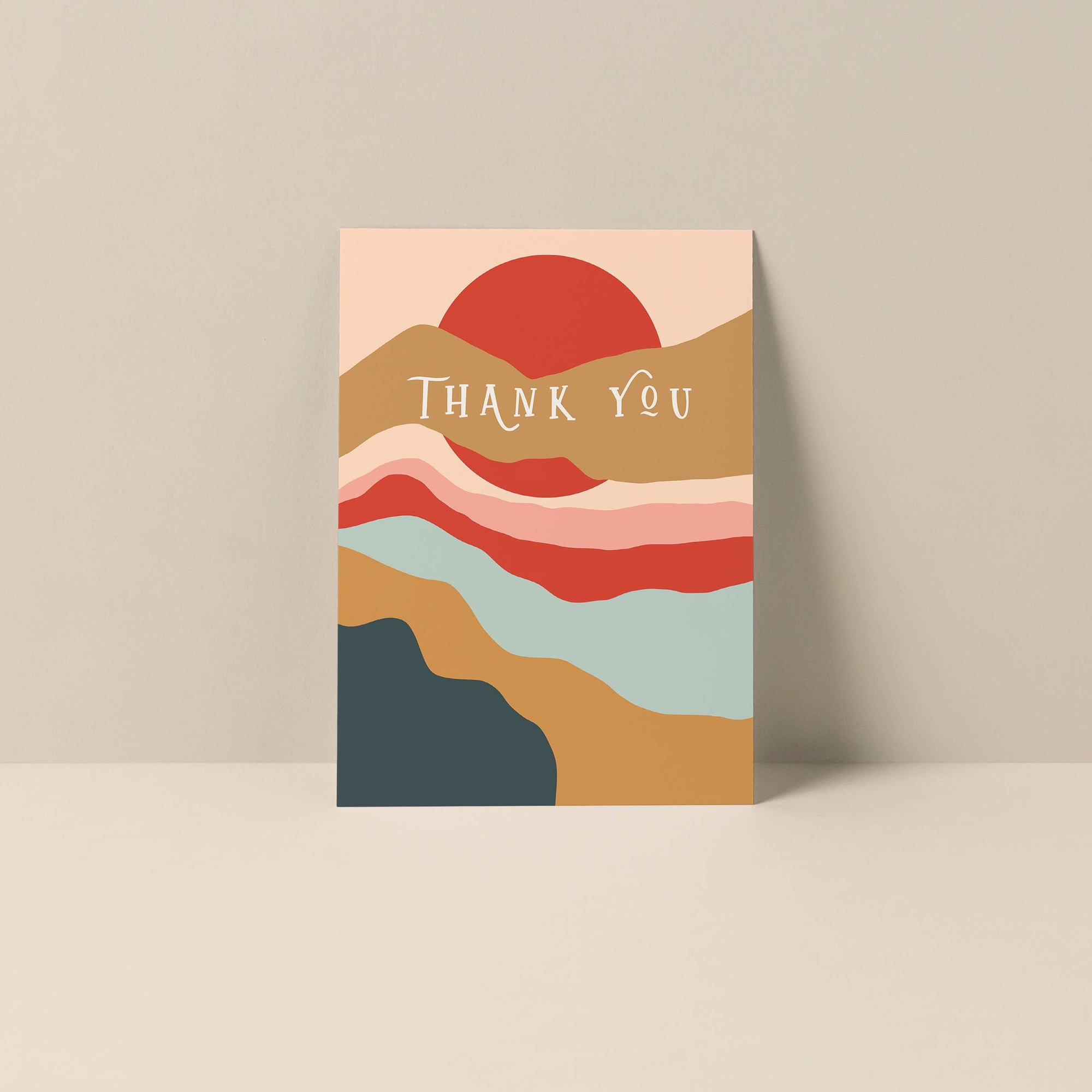 Thank You (Mountain Sunshine) blank note card featuring abstract landscape artwork and typography by Alicia Bock