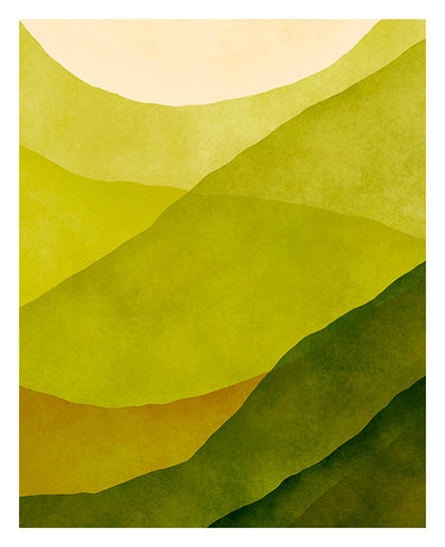 Abstract fine art print of a watercolor mountain scene by Alicia Bock, showing soft washes of blue and muted browns