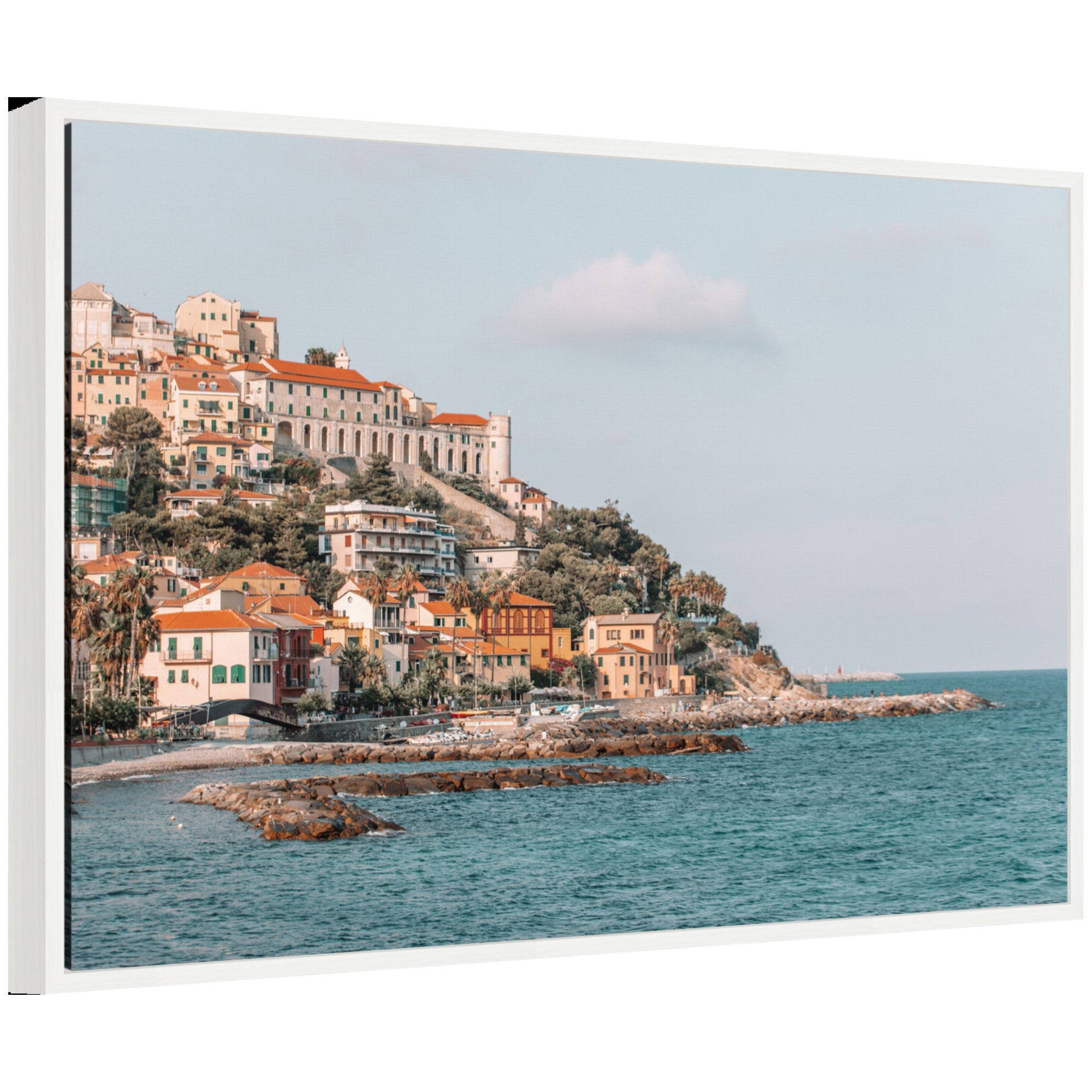 Sylvie Imperial Framed Canvas by Alicia Abla showcasing beach art with a lightweight polystyrene frame.