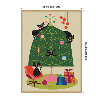Sylvie Framed Canvas Retro Cats And Christmas Tree by Rachel Lee