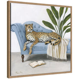 Framed canvas art print titled La Dulce Vida Cheetah by Mackenzie Nelson showing a cheetah design in rustic natural Sylvie Beaded frame