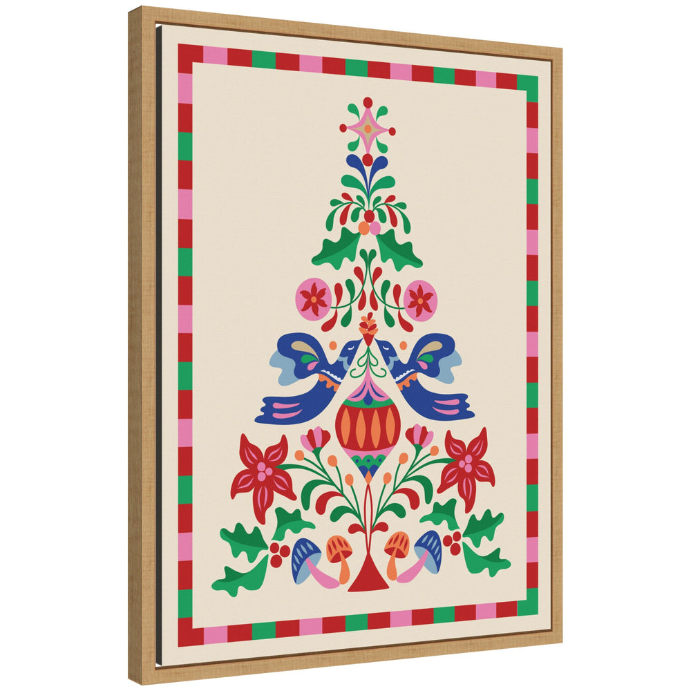 Sylvie Framed Canvas Folk Art Christmas Tree by Rachel Lee with vibrant floral folk patterns in a modern frame