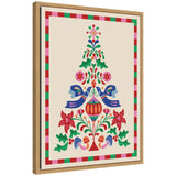 Sylvie Framed Canvas Folk Art Christmas Tree by Rachel Lee with vibrant floral folk patterns in a modern frame