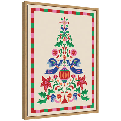Sylvie Framed Canvas Folk Art Christmas Tree by Rachel Lee with vibrant floral folk patterns in a modern frame