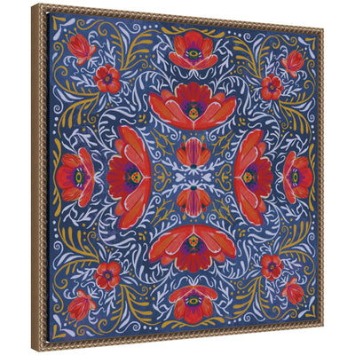 Kaleidoscope Poppies framed canvas wall art print by Lucia Gianello showing vibrant red and orange poppies in Sylvie Beaded frame.