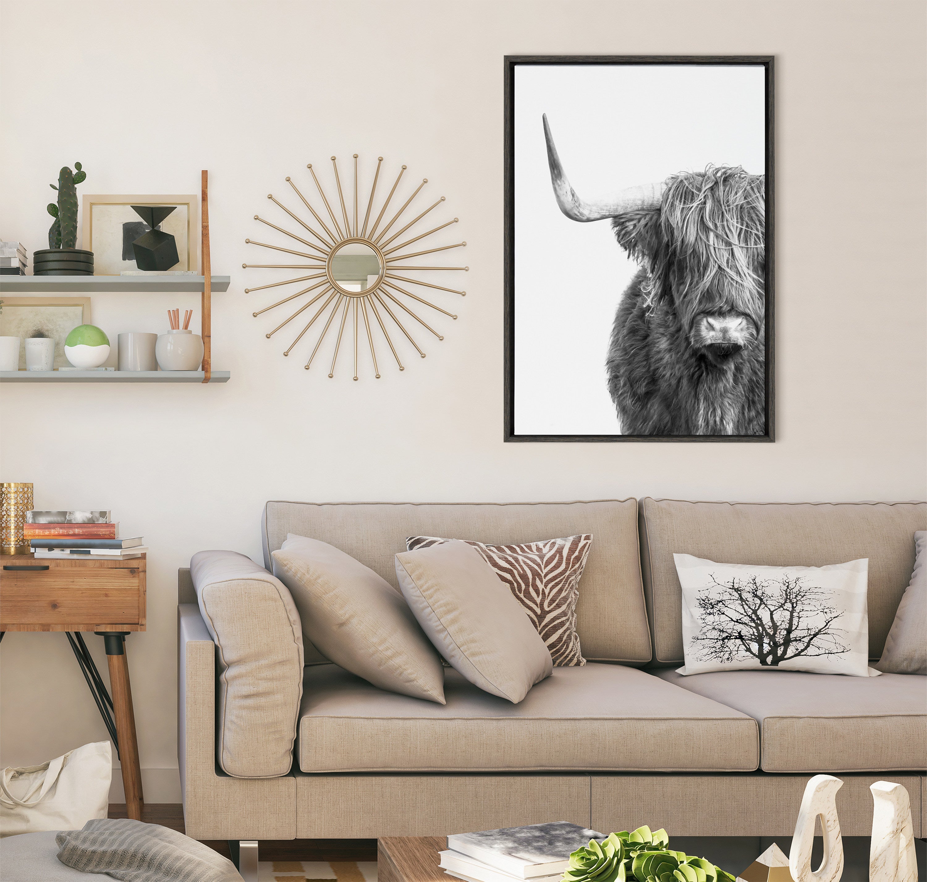 Sylvie Highland Cow Framed Canvas