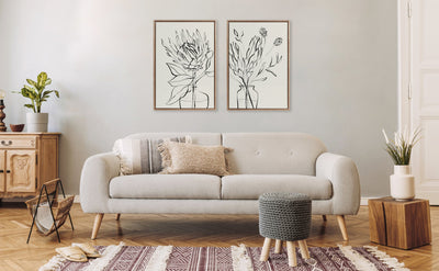 Sylvie Beaded SB Protea Sketch 1 BW and SB Protea Sketch 2 BW Framed Canvas Art Set by Sara Berrenson