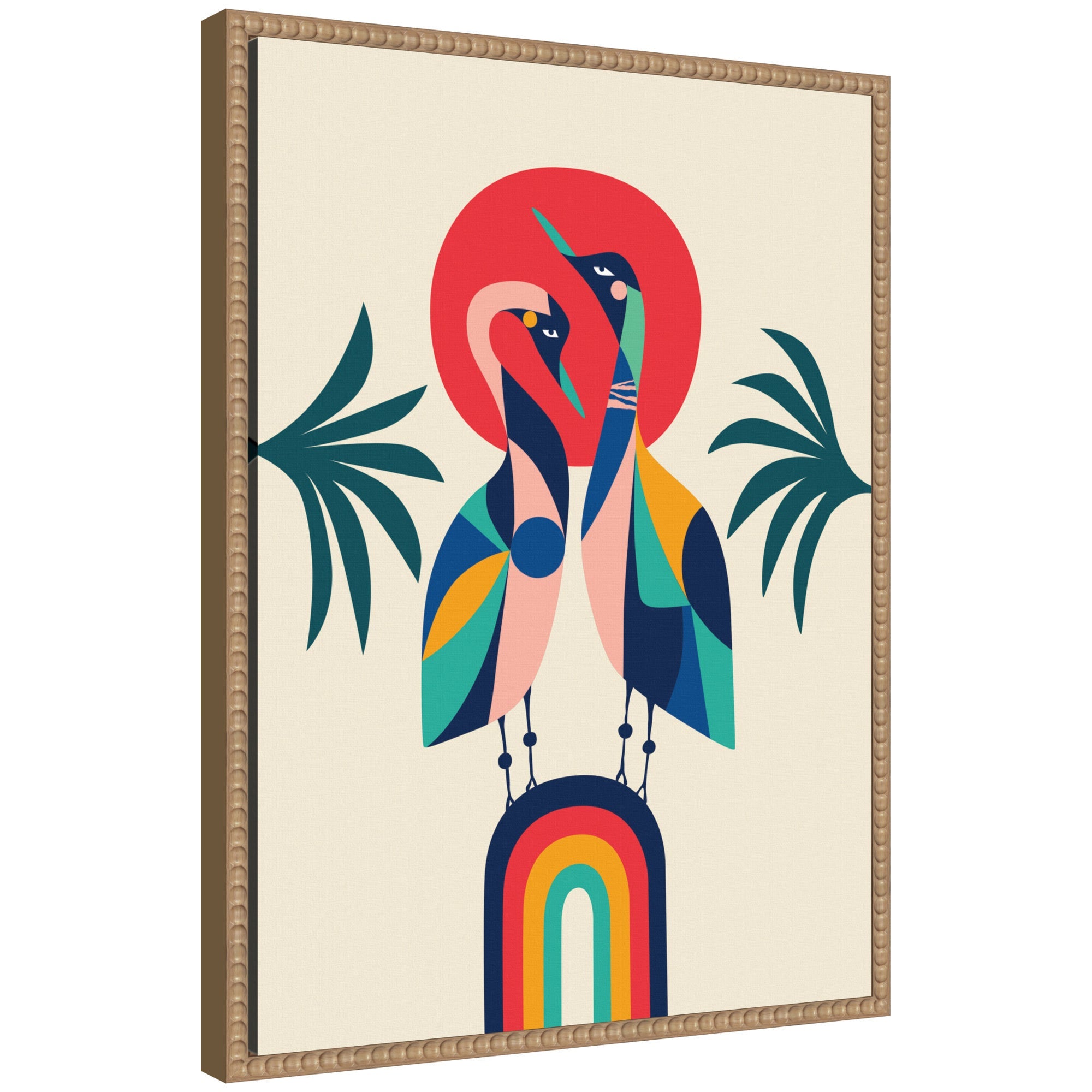 Sylvie Modern Vibrant Rainbow Geese Framed Canvas by Rachel Lee