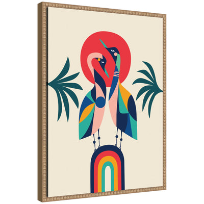 Sylvie Modern Vibrant Rainbow Geese Framed Canvas by Rachel Lee