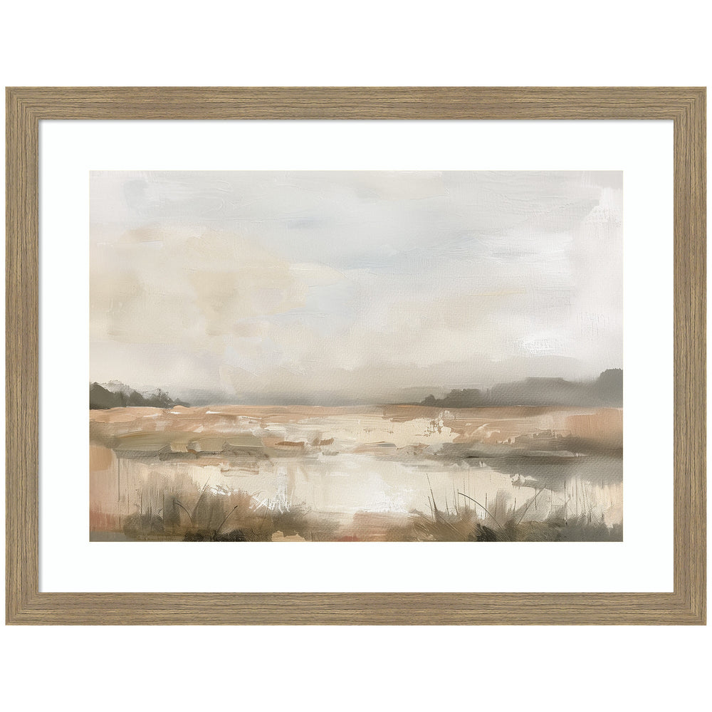 Neutral Abstract Landscape framed wall art print with soft beige, cream, and muted earth tones in abstract forms