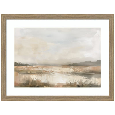 Neutral Abstract Landscape framed wall art print with soft beige, cream, and muted earth tones in abstract forms
