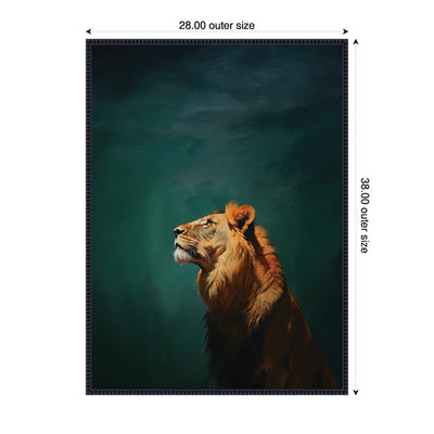 Lion on Tonal Blue Teal Green Abstract by The Creative Bunch Studio Framed Canvas Wall Art Print