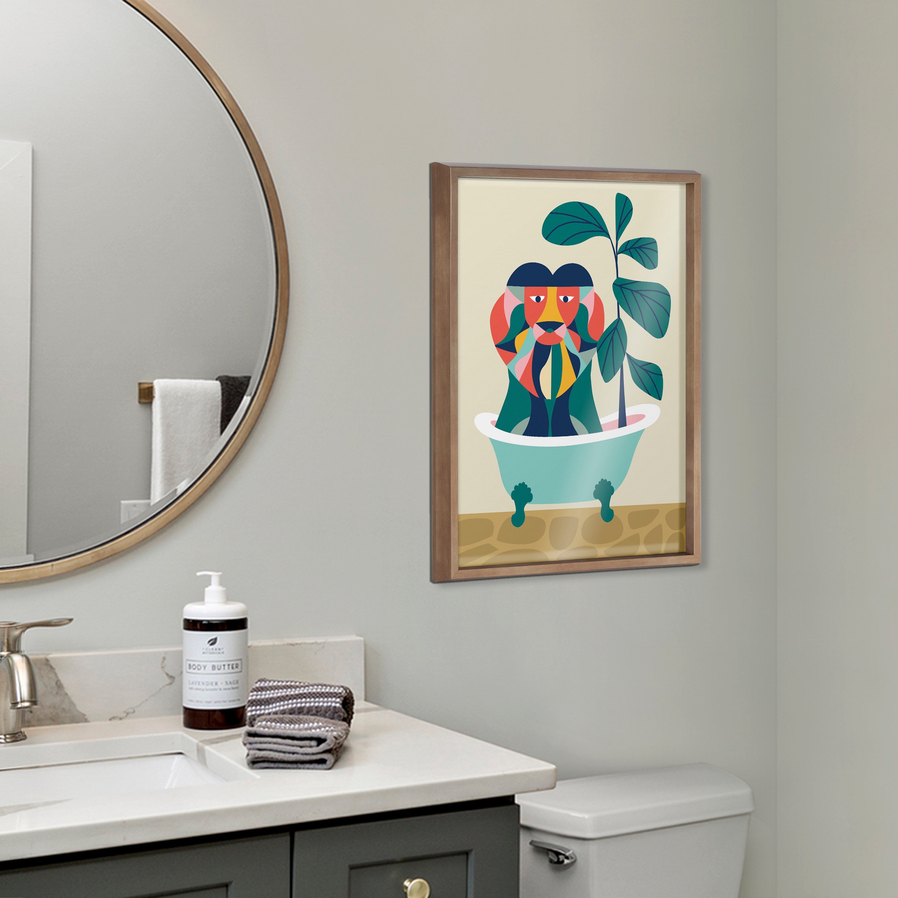 Blake Mid Century Modern Lion in Bathtub Framed Printed Glass by kateandlaurel - product image 15 for Resin Society