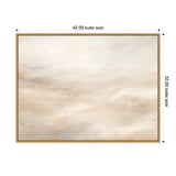 Abstract tonal canvas featuring soft white and beige textures with subtle swirling patterns in a light wood frame, sized 42 by 32 inches.
