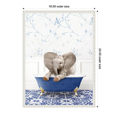 Sylvie Baby Elephant No6 in Eclectic Blue Bath Framed Canvas by Amy Peterson