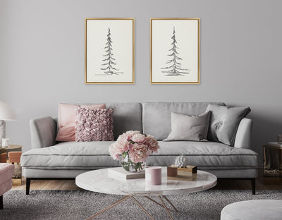Sylvie Minimalist Evergreen Trees Sketch Framed Canvas Art Set by The Creative Bunch Studio