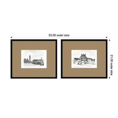 Vintage Postcard London & Paris 2 Piece Framed Wall Art Print Set by Teju Reval Brown Mat