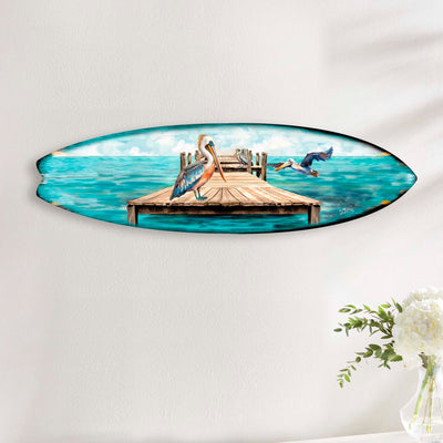 Pelican on the Pier Surfboard Coastal Wall Art by G. DeBrekht by G.DeBrekht - product image 6 for Resin Society