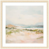 Tranquil Landscape III Square framed wall art print with woodgrain stripe blonde frame