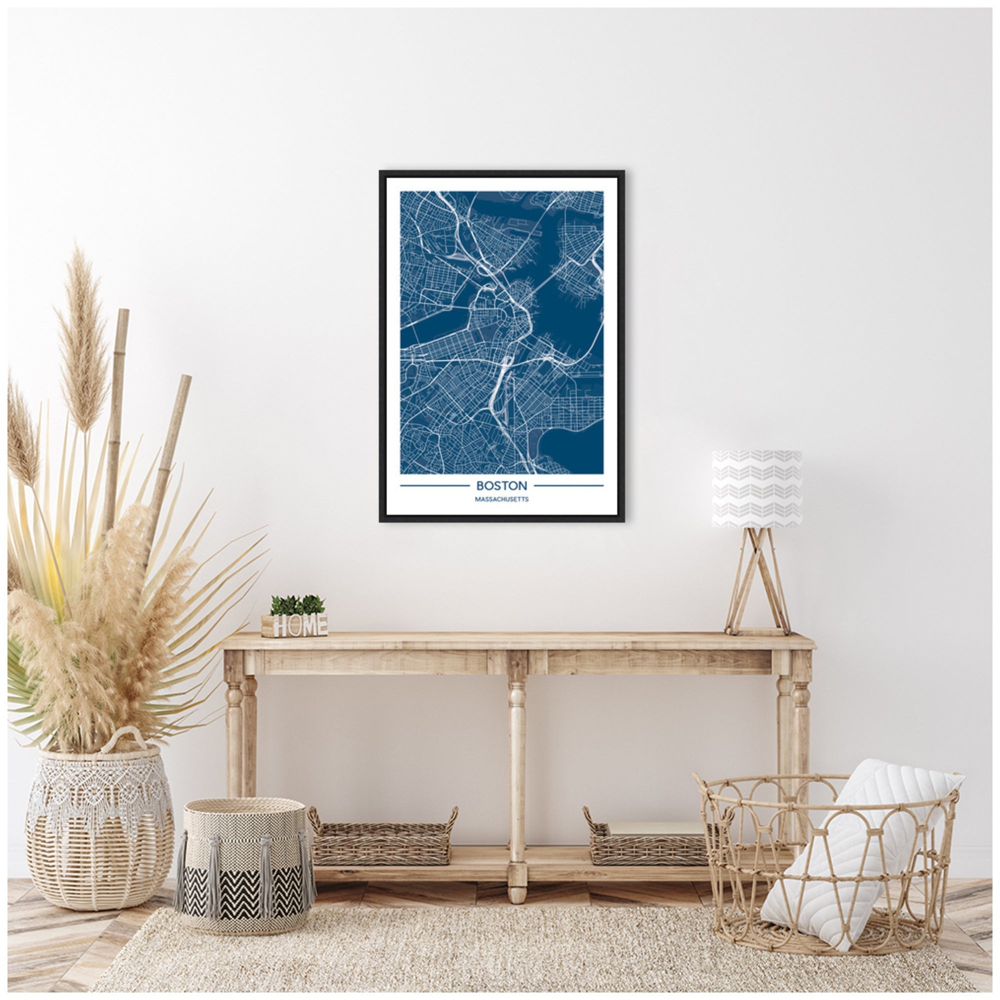 Sylvie Boston Map Regal Blue Framed Canvas by Jake Goossen