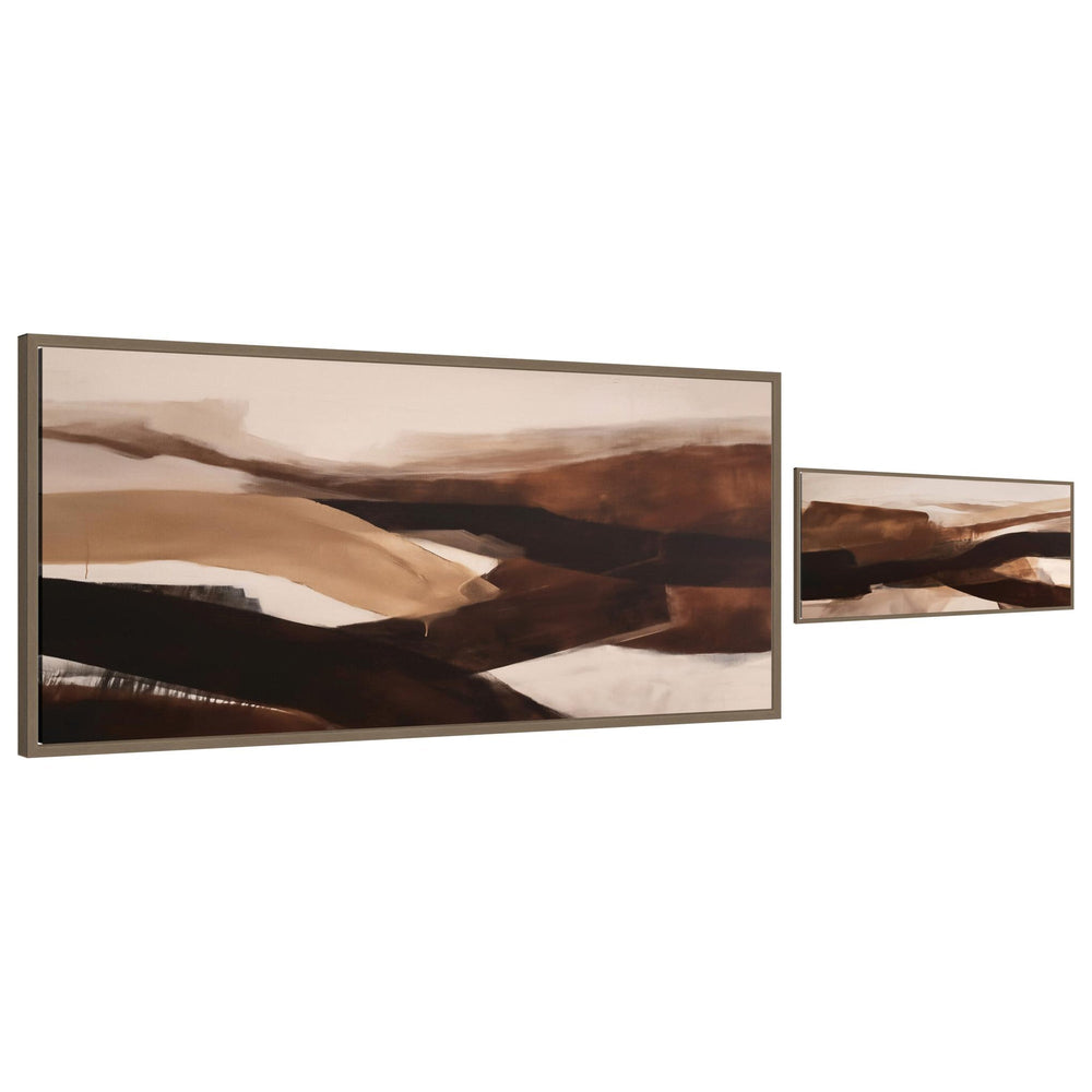Pathways 2 Piece Framed Canvas Wall Art Set by Amy Lighthall featuring abstract shapes and muted earthy tones in Sylvie frames