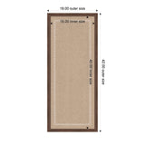 Rectangular runner rug illustration with beige center and white scalloped border, dark brown outer border, dimensions labeled 18x42 inches outer, 16x40 inches inner.