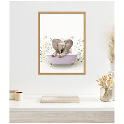 Sylvie Baby Elephant 6 in Spring Bathtub Framed Canvas by Amy Peterson
