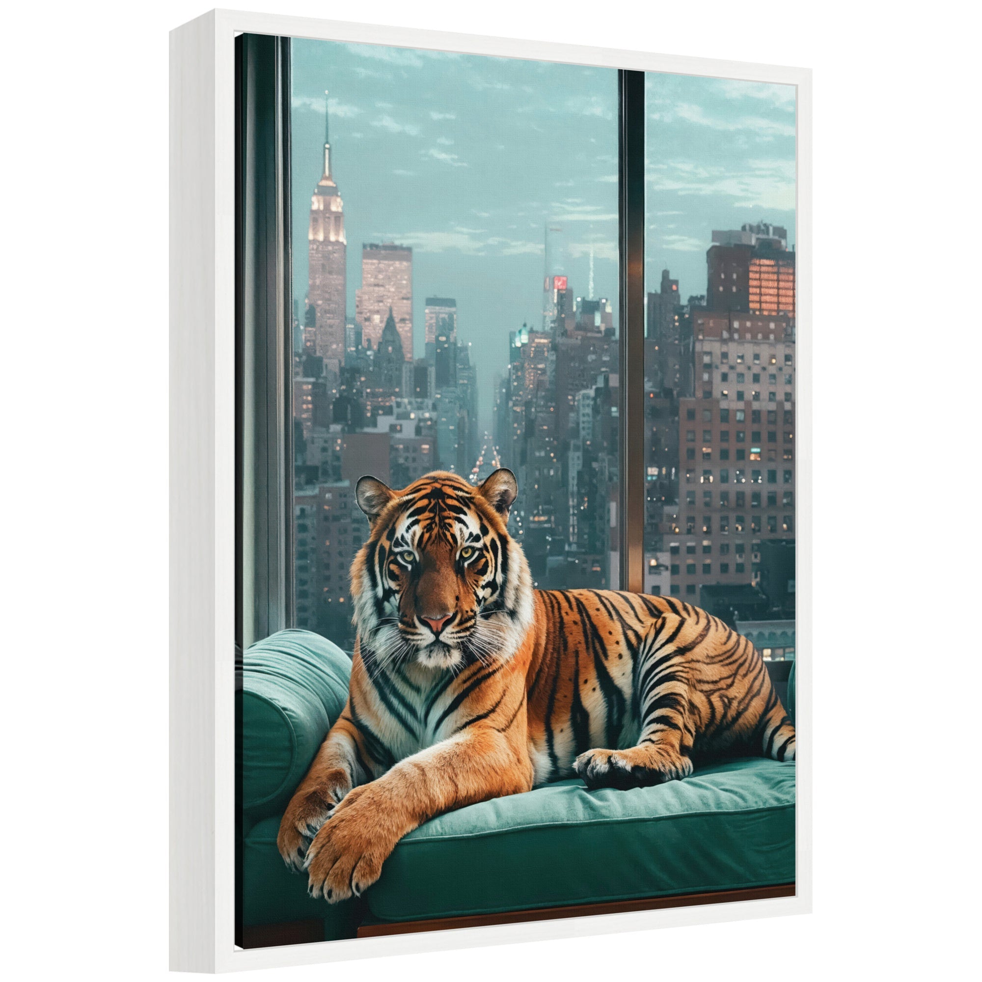 Sylvie Graceful Tiger in New York Framed Canvas by Michael Schauer
