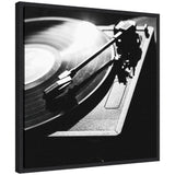 Sylvie Vinyl Record Player framed canvas art by Alicia Abla displaying a vinyl record player in modern polystyrene frame
