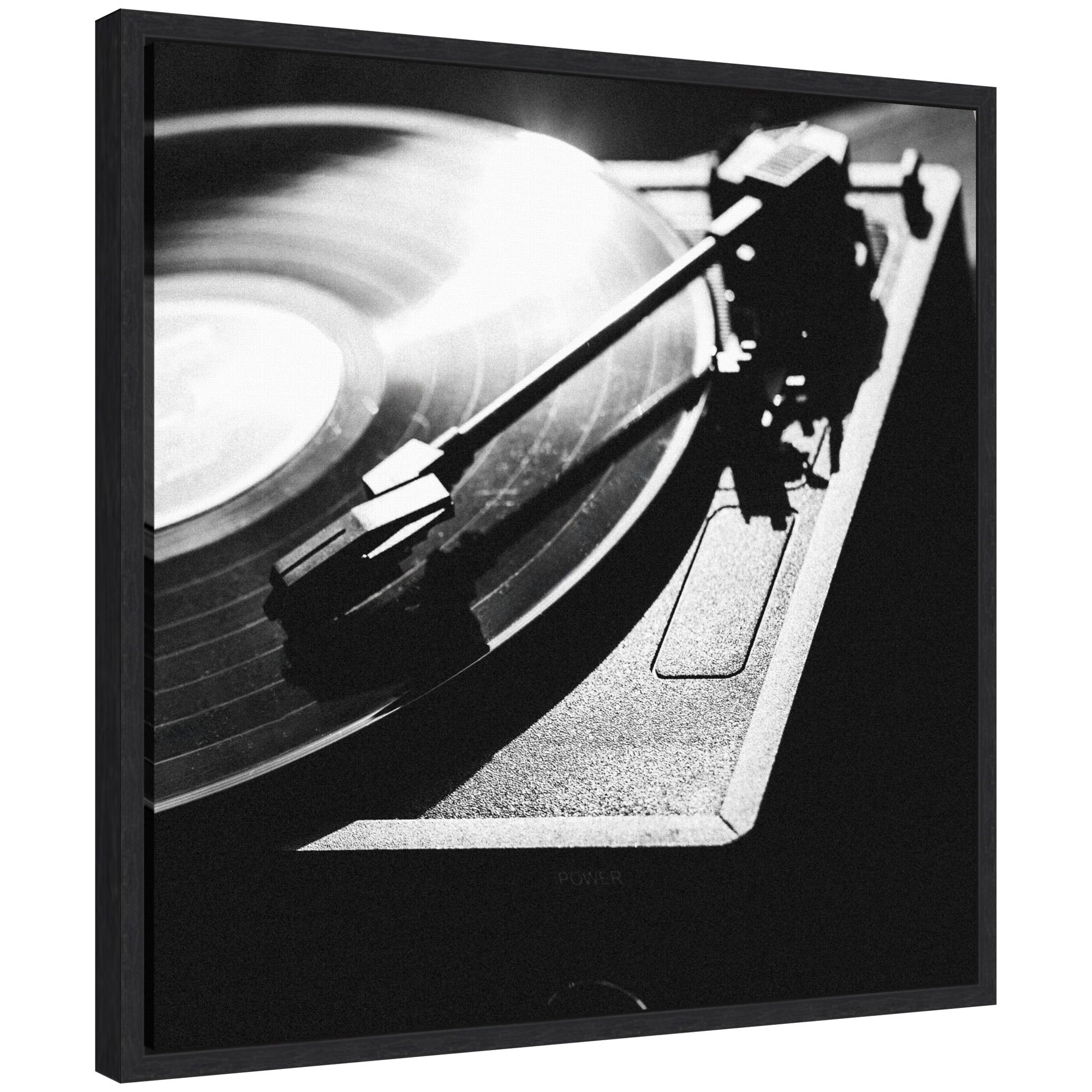 Sylvie Vinyl Record Player framed canvas art by Alicia Abla displaying a vinyl record player in modern polystyrene frame
