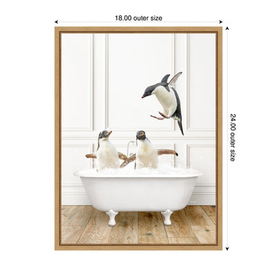 Sylvie Penguins in Traditional Vintage Bathtub Framed Canvas by Amy Peterson