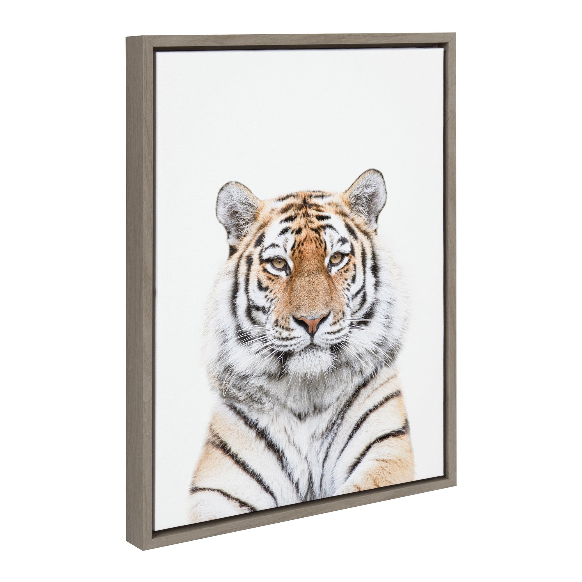 Sylvie Tiger Portrait framed canvas art showing a tiger's expressive face in soft tones