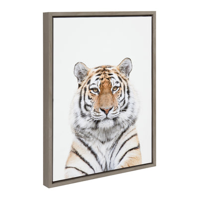 Sylvie Tiger Portrait framed canvas art showing a tiger's expressive face in soft tones