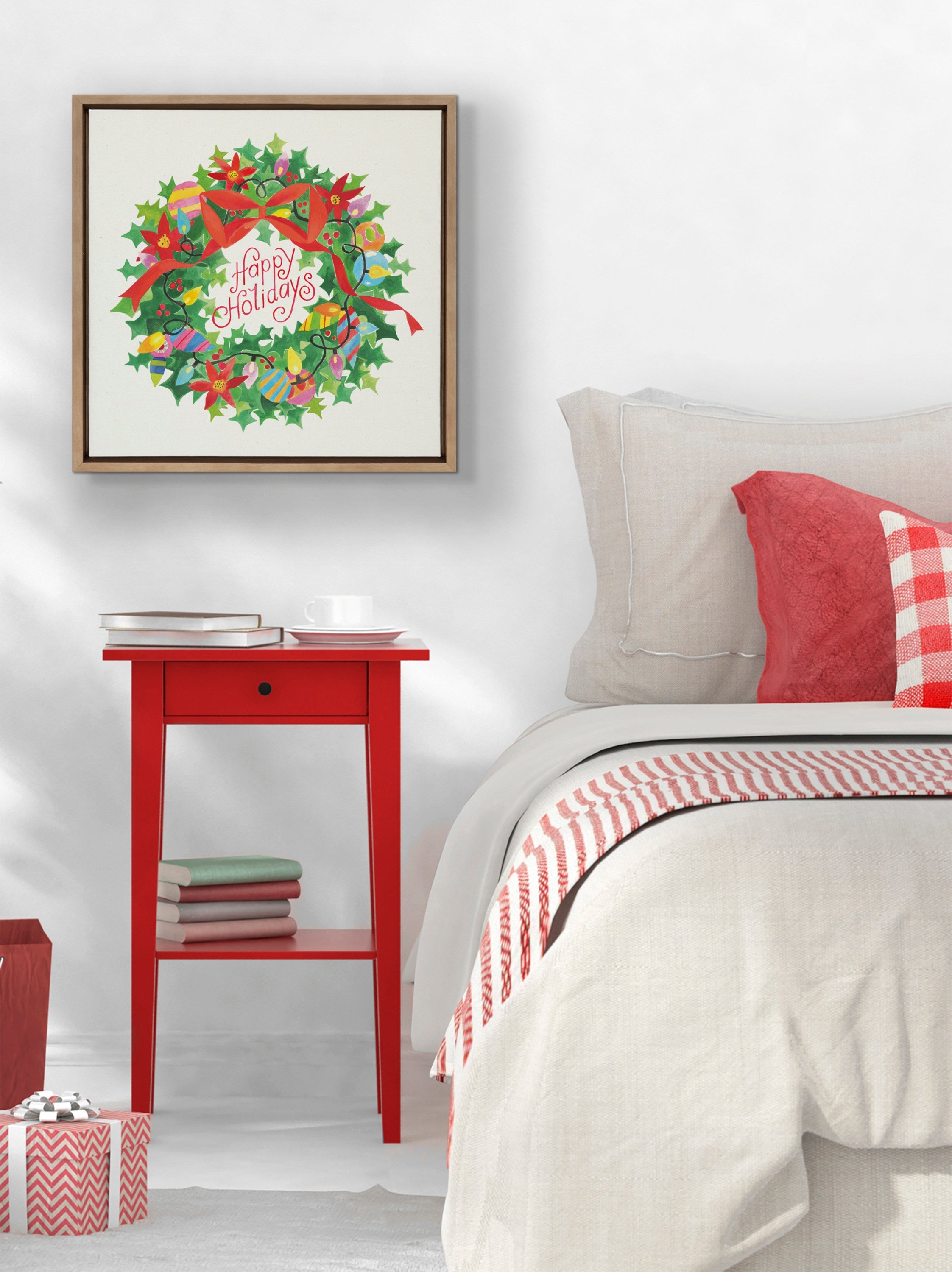 Sylvie Xmas Wreath Happy Holidays Framed Canvas by Shannon Snow