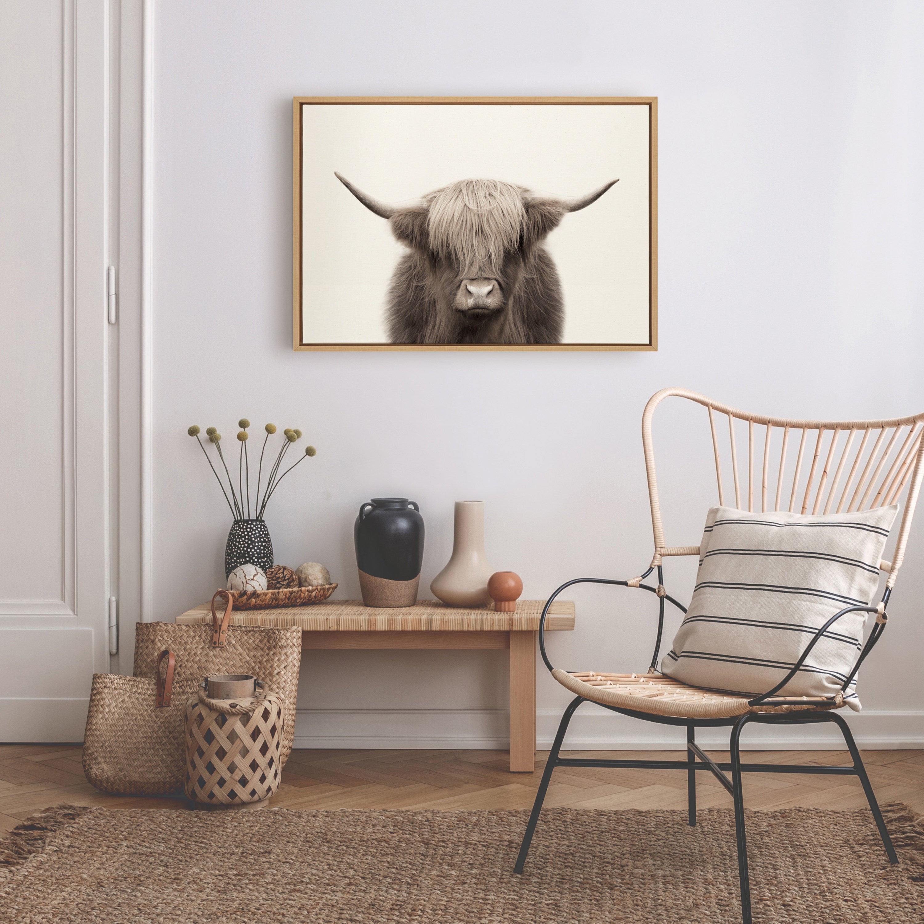 Sylvie Hey Dude Highland Cow Color Framed Canvas by The Creative Bunch