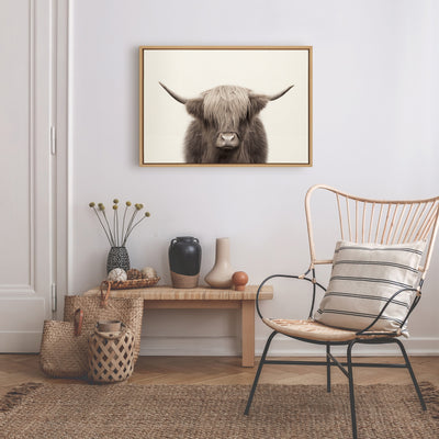 Sylvie Hey Dude Highland Cow Color Framed Canvas by The Creative Bunch