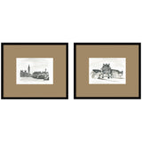 Vintage Postcard London & Paris 2 Piece Framed Wall Art Print Set by Teju Reval with brown mat