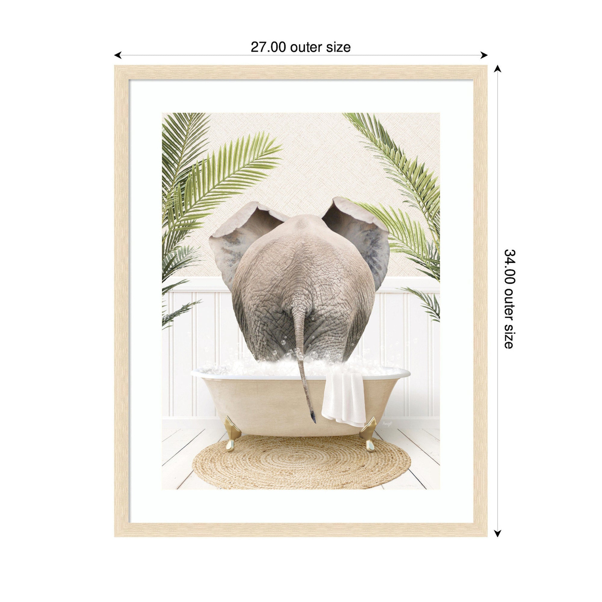 Elephant Back in Palm Bathtub by Amy Peterson Framed Wall Art Print