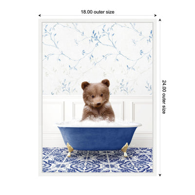 Sylvie Bear Cub in Eclectic Blue Bathtub Framed Canvas by Amy Peterson