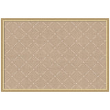 Rectangular beige cork pinboard with a diagonal white lattice pattern framed in light natural wood.